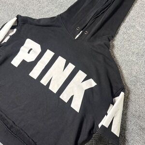 PINK Victoria Secret Cropped Hoodie Black White Athletic Athleisure XS